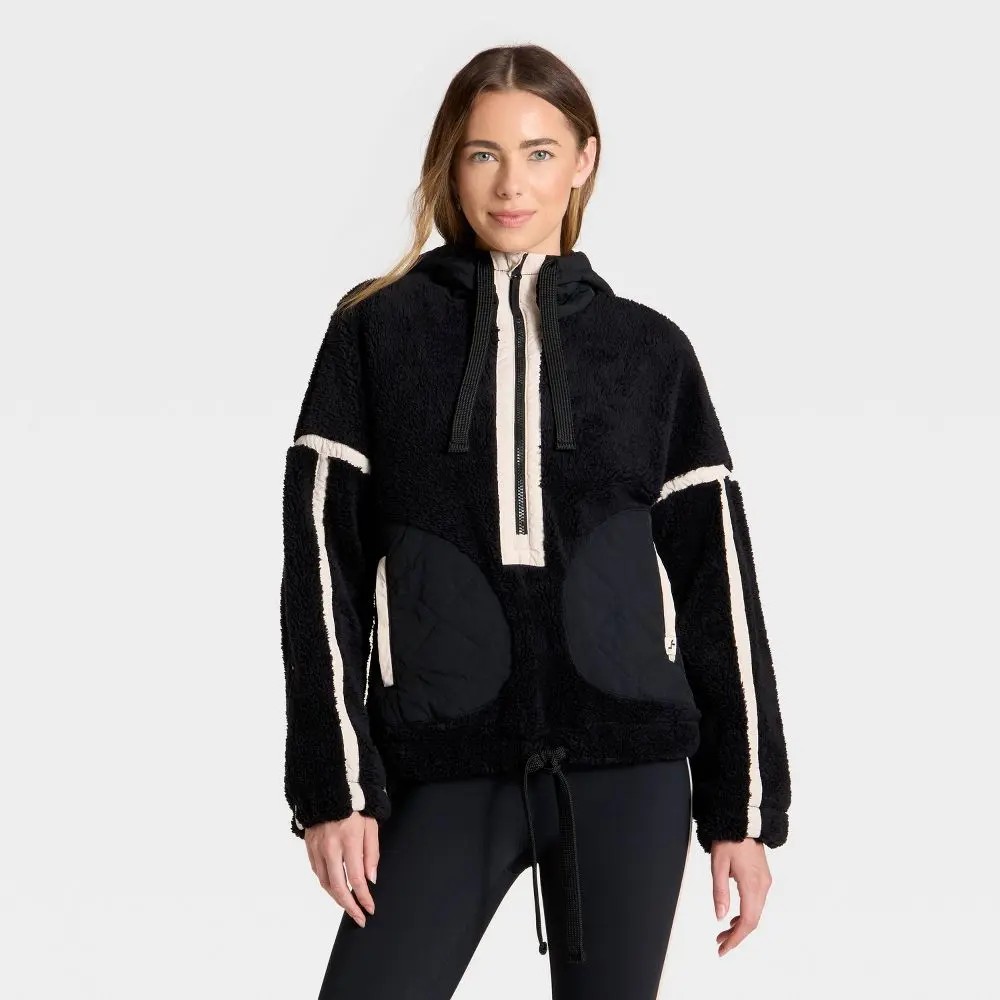 Women's Contrast High Pile 1/2 Zip Jacket - JoyLab, Women's Tops & Coats, Soft Fabric Garment with Pocket