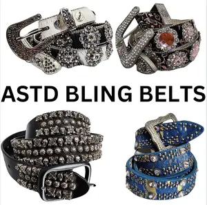 Leather Bling Belts Ladies Western Tooled Rhinestone Studed Hair on Cow Hide Y2k 2000s Biker Rocker Cowgirl