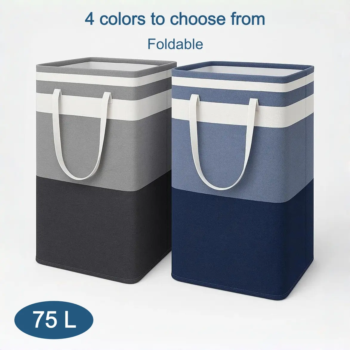 Collapsible Dirty Clothes Hamper Set - 1-2 Pack 75L Non-Woven Durable Waterproof Height-Adjustable Bin with Extended Handles, Gradient Colors, Laundry Organizer for Dorm & Home Storage