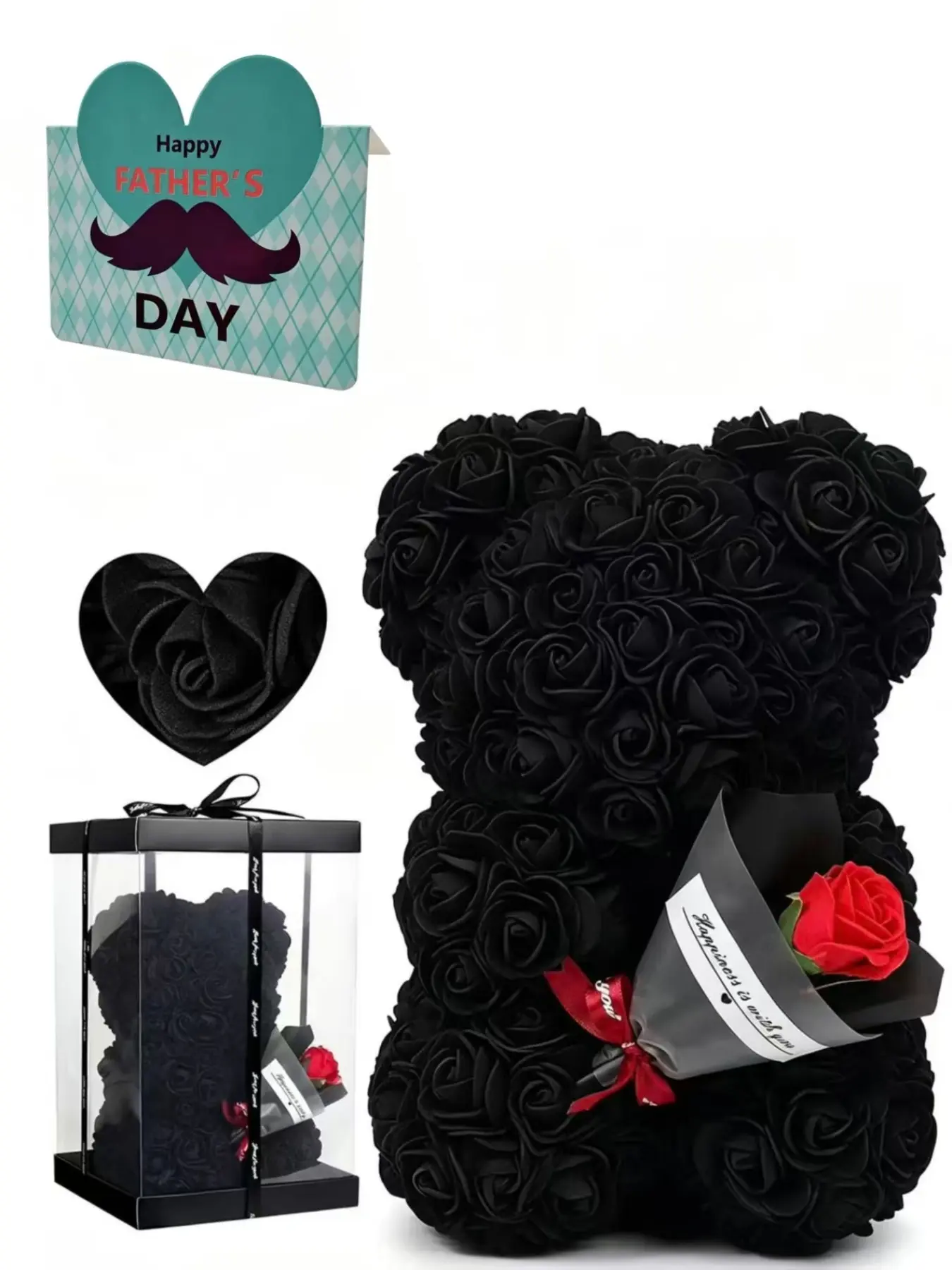 Father's Day Gift Box with Rose Bear, Blessing Card for Dad and Elders, Perfect Present for Father's Day, Heartfelt Gesture for Loved Ones, Ideal for Gifting, Dad Gifts