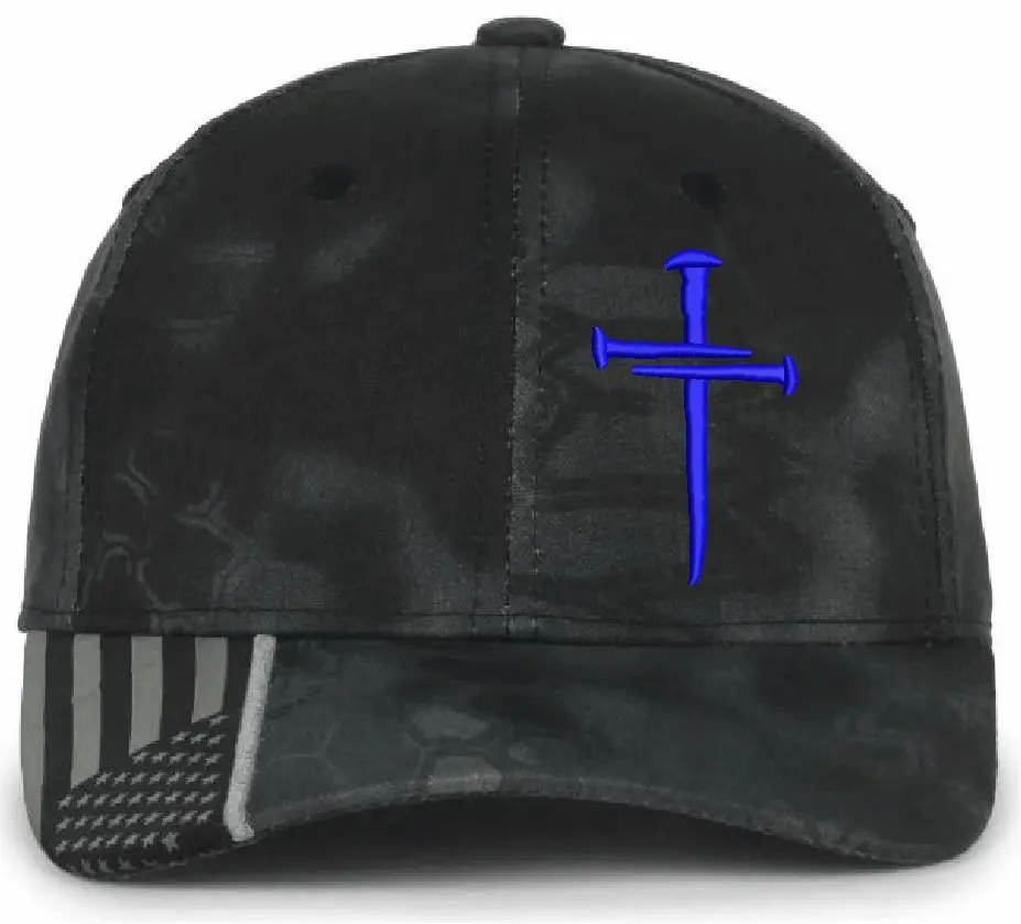 Christian Cross BLUE Sacred Nails Kryptek Typhoon Adjustable hat with FREE CHALLENGE COIN