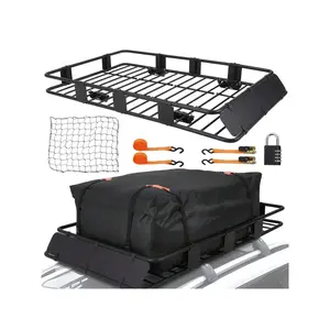 black- Roof Rack Carrier Basket, 64" X 39" X 6" Universal 200 Lb Heavy Duty Roof Rack With 1 Waterproof Bag, Cargo Net, 2 Pairs Of Tensioners, 1 Lock, Universal Roof Rack For SUV, Truck Vehicle Accessories