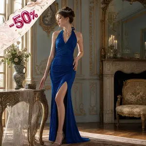 Oceanic Twinkle Dress-LuminaVenus Dress Evening Party Graduation Birthday Formal Dress Summer Wedding Maxi Bodycon Halter Sexy Elegant Sparkly Shimmer Prom Outfit Club Dress Fit Womenswear Stretchy Soft Slit Fabric Wedding Guest Dress