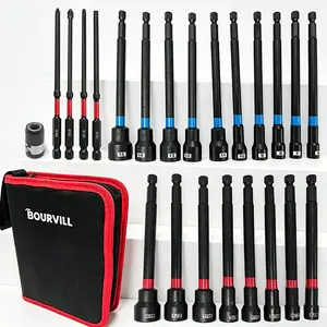 23-Piece Magnetic Socket Set, 6-Inch Long, Impact Wrench Compatible, Cr-V Steel with 1/4" Hex Sockets & Screwdriver Bits, Canvas Bag