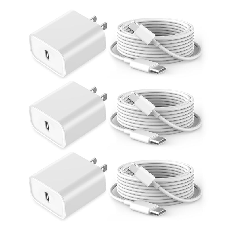10Ft iPhone 17 16 15 Charger Fast Charging Type C Chargers USB C Charger Block i Phone 16 Chargers with 3 Pack 10FT Cable for iPhone 16/16 Plus/16 Pro/16 Pro Max/iPhone 15/15 Pro Max/Samsung(White)