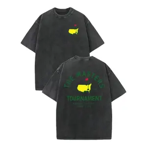 "THE MASTERS" Golf Pattern Washed T-Shirts for Men And Women, Wash Cotton High-Quality Cotton Printed T-Shirts, Men's Summer Clothing, Comfortable T-Shirt, Suitable For Street Retro And Outdoor Sports And Leisure, Y2K Style Outfit, Ball Sports T-Shirts
