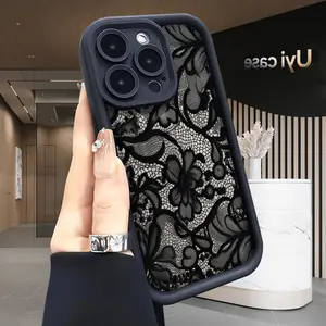 Black Lace Pattern Soft Case for  iPhone 16 16e 17 Air 15 14 13 12 11 Pro Max Plus X XS Shockproof Drop Protection Rugged Durable Silicone Cover