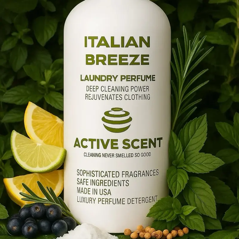 Active Scent | Italian Breeze Luxury Scented Laundry Detergent - Perfume Scented and Deep Cleaning Power & Rejuvenates Clothing - Citrus Riviera Fragrance Notes - Made in USA - 32 fl oz
