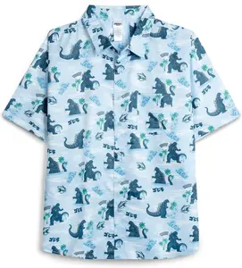 Godzilla Hawaiian Shirt, Tropical Beach Button-Down Shirt for Men, Casual Summer Shirt with Bold Godzilla Print, Short Sleeve Aloha Shirt for Vacation and Beachwear, S-5XL