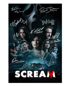 Scream - Reproduction, Preprint, Preprinted Signed Autographed Photo, Neve Campbell, Courteney Cox, David Arquette, Melissa Barrera, Jenna Ortega, Jasmin Savoy Brown, Mason Gooding, Jack Quaid, Mikey Madison, Marley Shelton, Dylan Minnette (8 x 12 inches)