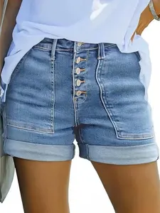 Womens Jean Shorts StretchyHigh Waisted 2026 Straight Leg Frayed Raw HemCasual Denim Shorts with Pockets
