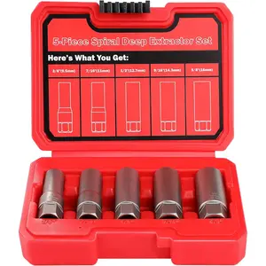 5-Pcs Spiral Deep Bolt Extractor Set, Stripped Bolt Remover Lug Nut Extractor Set, Stripped Lug Nut Remover for Broken Damaged Rounded-Off, Nuts,, Studs, Threaded