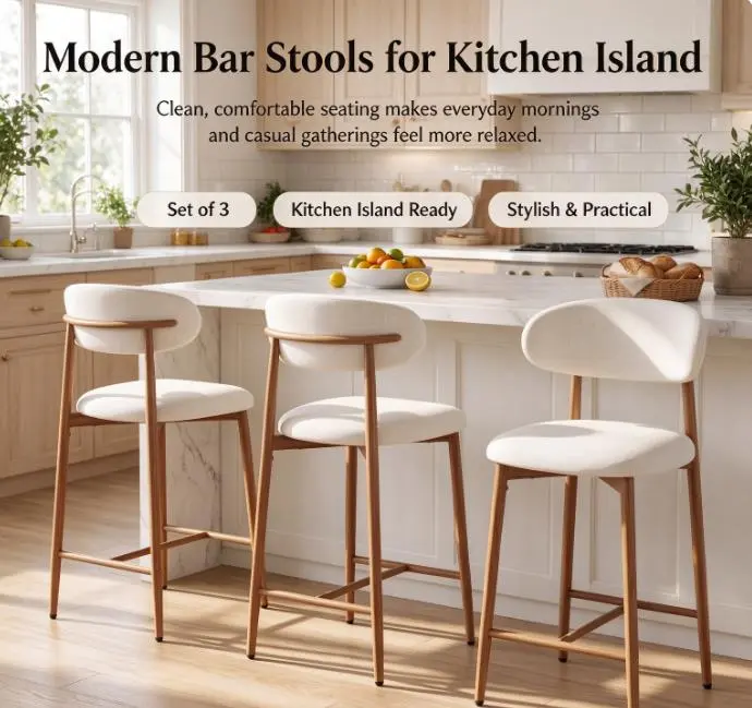 bar stools set of 3, upholstered counter stools, modern bar stools, metal legs bar stools, wood grain bar stools, kitchen island stools, dining bar stools, counter height stools, high bar stools