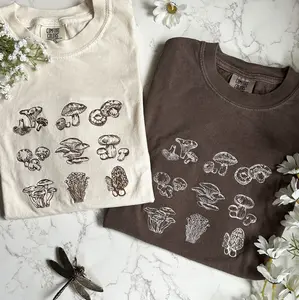 Embroidered Mushroom T-shirt, Embroidered Granola Girl Shirt, Nature Lover Gift, Embroidered Floral Sweatshirt Casual Tshirt