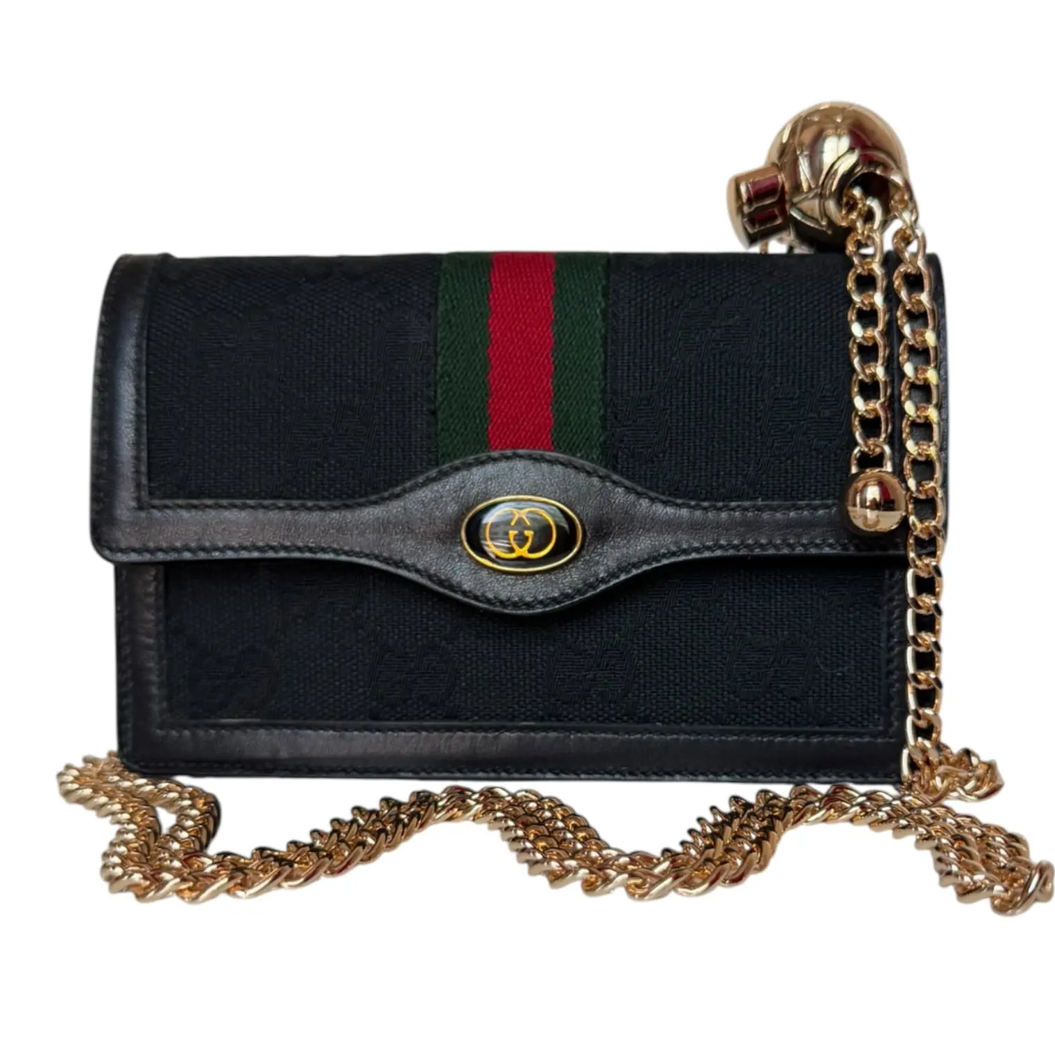 Pre-owned GUCCI Coated Canvas Crossbody Bags Black Canvas Mini Ophidia Clutch with added Chain