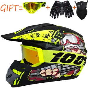 Adult Full Face Motocross Helmet |   Shockproof Off-Road Protective Gear, Comes with Goggles, Gloves & Face Mask, Ideal for Downhill, Mountain Bike & Kart Racing