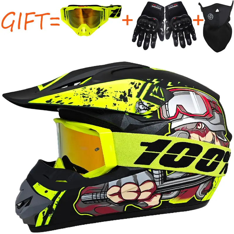 Adult Full Face Motocross Helmet |   Shockproof Off-Road Protective Gear, Comes with Goggles, Gloves & Face Mask, Ideal for Downhill, Mountain Bike & Kart Racing