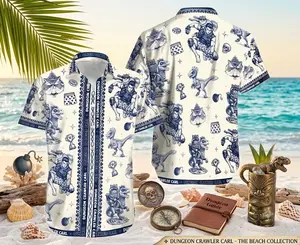 Dungeon Crawler Carl Hawaiian Shirt Men Women Loose Fit Casual Beach Summer Festival Streetwear Aloha Button Up WWE Fan Cool Breathable Unisex Dinosaur Fantasy Print Vacation Outfit