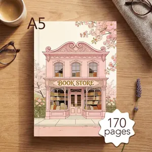 A5 Reading Planner Notebook, Daily Book Journal, Bookstore Illustrations, 170 Pages, 52 Review Templates, Ideal Gift for Book Lovers