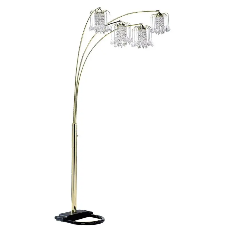 84" Tall Metal Floor Lamp with Brass Finish, Crystal Chandelier design