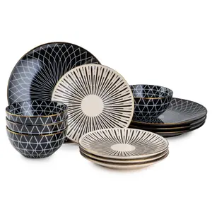 Calypso 12 Piece Stoneware Dinnerware Set, Service for 4 - Tableware - Cutlery Stylish Bowls