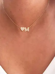 Women's Elegant Zirconia Initial Heart Pendant Love Necklace, Classic Stainless Steel Chain, All-Season Jewelry Accessory