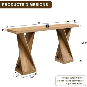 OKD Modern Entryway Table, 63" Twisted Console Table with Wood Pedestal, Farmhouse Sofa Table with Storage, Rustic Entry Table Tor Living Room, Entryway, Hallway, Golden Rustic Barnwood