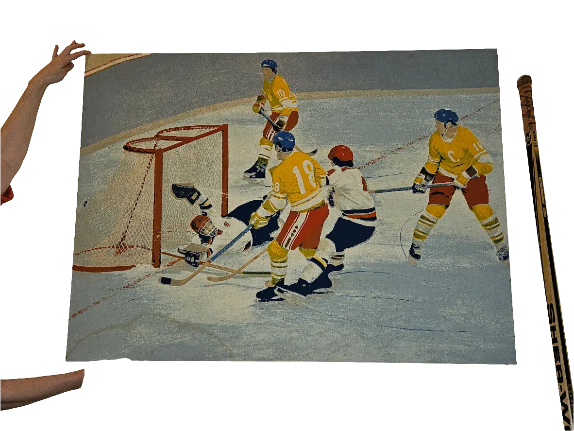 “Power Play in Petrograd” – Vintage Soviet Hockey Canvas Print (c. 1970s)
