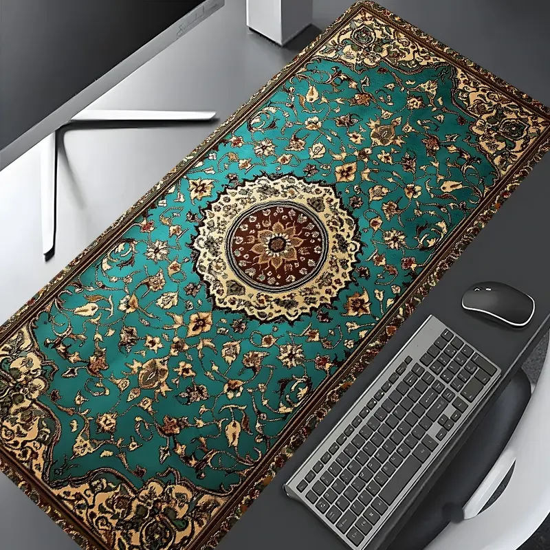 Vintage Persian Rug Pattern Design Large Gaming Mouse Pad,Aesthetic Desktop Drotection Pad,Washable Rubber Pad Non-Slip Lock Edge Multi-Size Mouse Pad Desk Accessory Suitable For Home Office,Aesthetic Desk Accessories