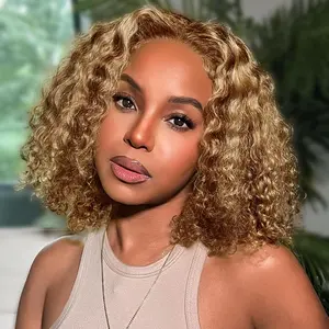 Curly Bob Wig Human Hair Curly Curly Wave 13x4 HD Lace Front Wigs For Black Women Human Hair Pre Plucked Wear And Go Glueless Short Wet And Wavy Ombre Honey Blonde Highlight Color 4/27 12 Inch SpringStatements