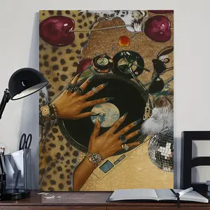 1pc With Frame Vinyl Record Hands Wall Art - Retro Music Player & Records Canvas Print, Music Lover’s Decor - For Studio, Game Room, For Men Women,Wall Decor for living room kitchen room outdoor decoration, festival celebration wall decoration