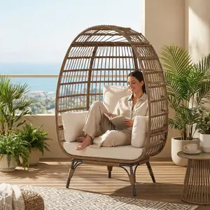 GAOMON Wicker Egg Chair with 4 Cushion,Oversized Patio Lounge Chairs with Cushion Egg Basket Chair, Outdoor Rattan Patio Egg Seat for Indoor Living Room Bedroom Outside Patio Backyard Balcony,Beige