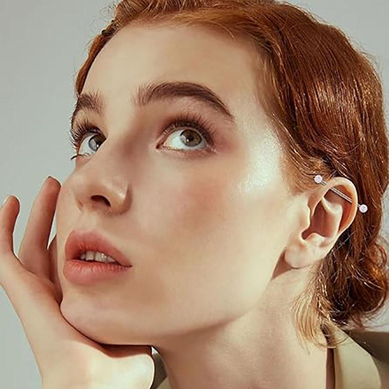 19pcs Industrial Barbell Piercing Jewelry, Stainless Steel Industrial Earrings for Men, Chain Dangle Cartilage Helix Piercing Jewelry