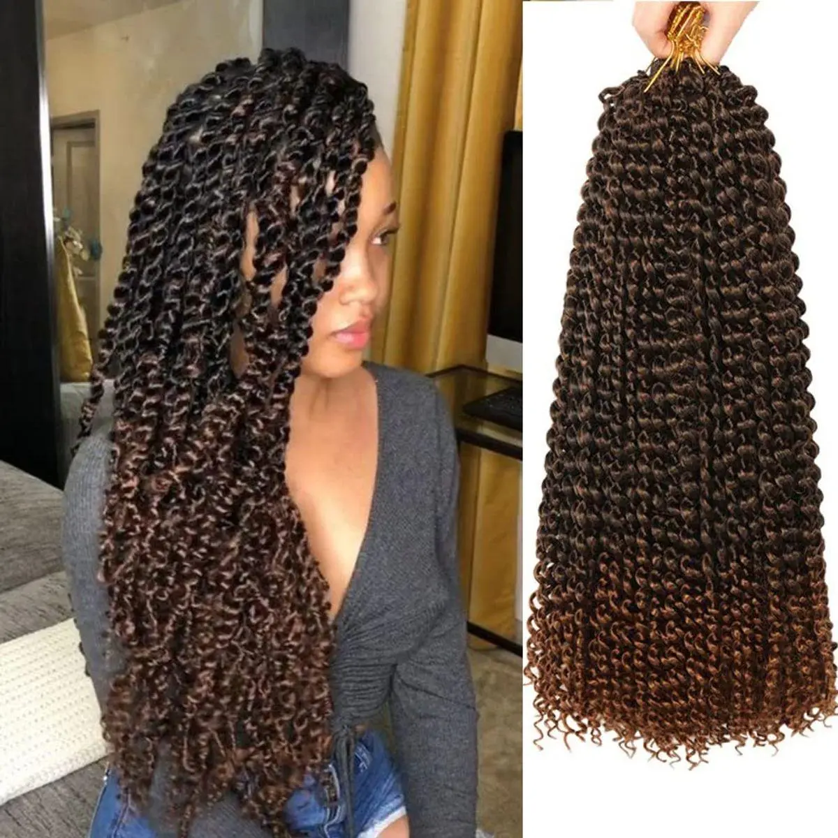 8 Packs Passion Twist Hair 18 Inch Passion Twist Crochet Hair For Black Women Water Wave Crochet Hair Long Bohemian Spring Twists Hair Extensions (18 Inch, 1B/30)