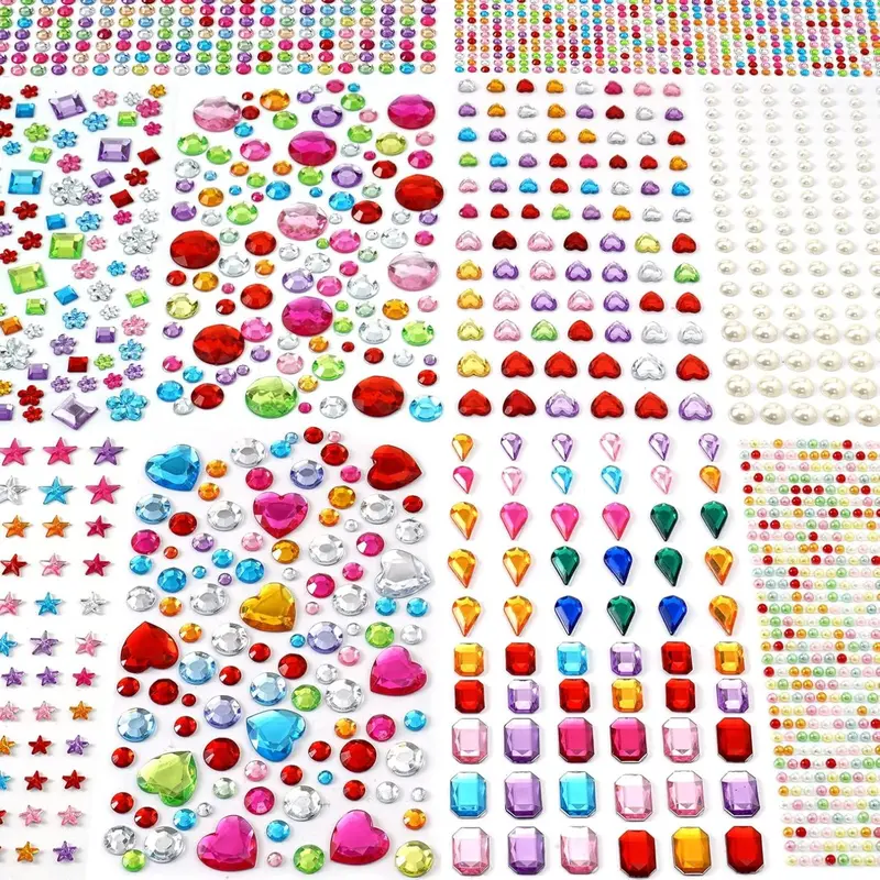 2774 Packs Gem Stickers Jewels for Crafts - Self Adhesive Rhinestone Jewel Stick on Gems Rhinestones for Crafts, Acrylic Bling Heart Stickers