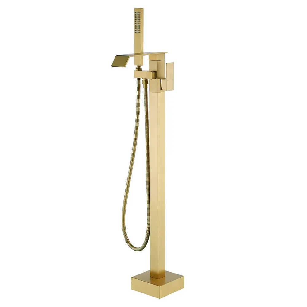 Freestanding Bath Filler with Hand Shower, Single Handle Tub Mixer with Waterfall Spout, 2-Way Design for Modern Bathrooms, Matte Black, Brushed Nickel, Brushed Gold