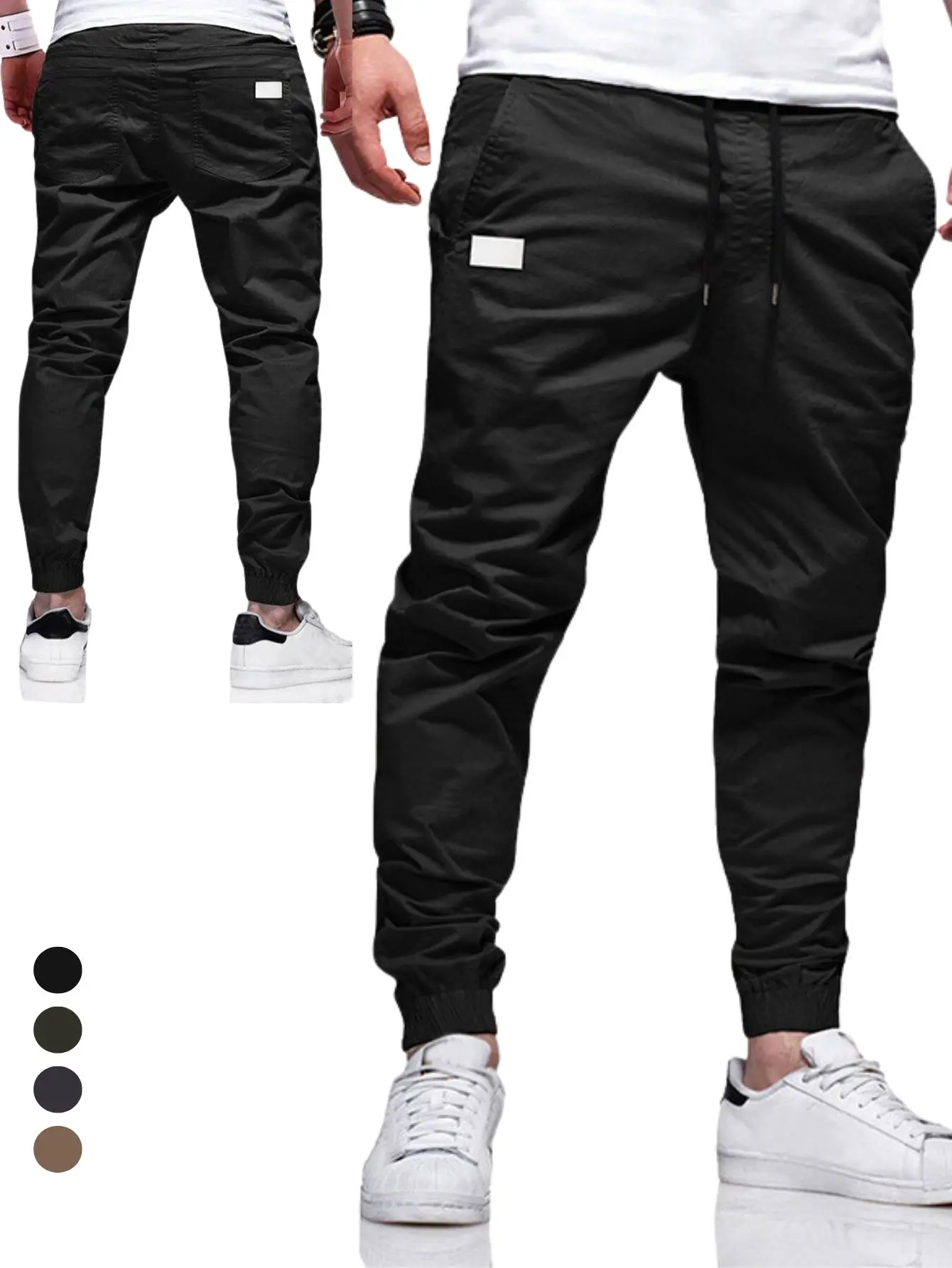 Men’s drawstring jogger casual pants, multi-color elastic waistband tapered cargo pants