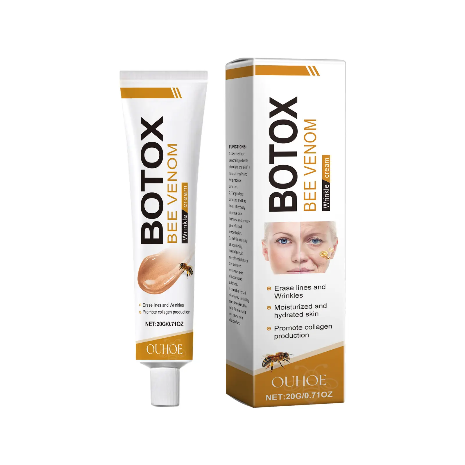 Ouhoe Bee Venom Anti Wrinkle Cosmetic Botox Like Firming Serum With Hyaluronic Acid 72 Hour Hydration And Lifting Vegan Moisturizer For All Skin Types Beauty And Personal Care Neck Care