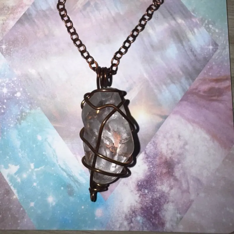 Clear Quartz Copper Wired Pendant 2.5 inch - Handmade Fashionable Crystal Necklace - Unique Handcrafted Jewelry
