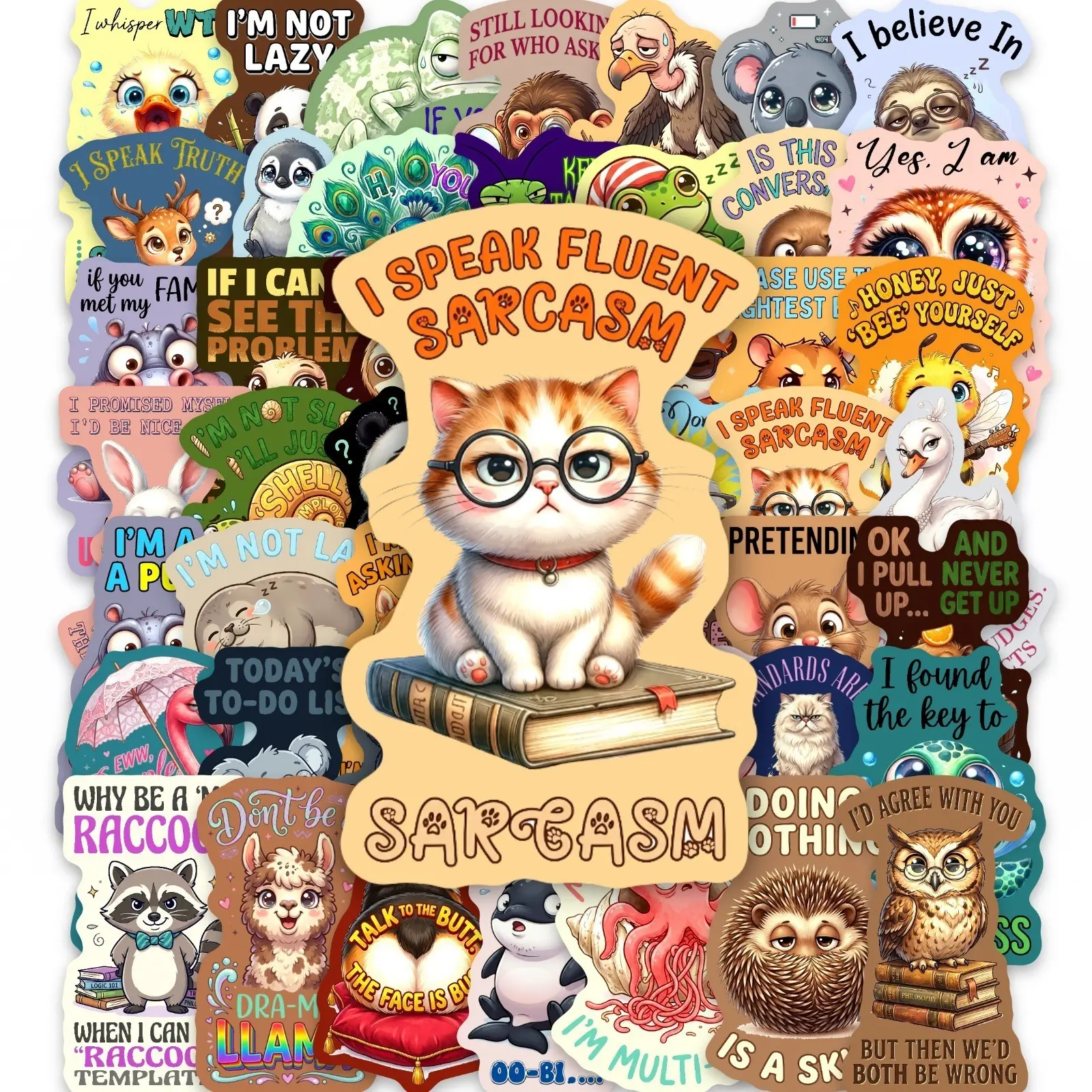 50pcs Fun English Cartoon Animal Stickers Series, Suitable for Scrapbooks, Diaries, Laptops, Water Bottles, Cars, Car Decal, Bumper Sticker, Funny Car Decals, Etc. Funny Car Stickers A Gift with A Positive Message Based on Beliefs.