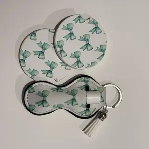 Car coaster and key fob set!  Car Cup Holder Coaster 2 Pack Absorbent Ceramic Universal Anti Slip Cork Base with Finger Notch for Cars SUVs Trucks Home Kitchen Office