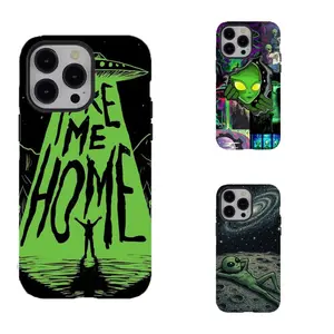 Vivid Green Alien U.F.O Phone Case|Psychedelic Street Style,PBT+TPU Dual - Layer Drop - Resistant Case for iPhone 17/16/15/14/13/12/11 ProMax Plus for Samsung phones,an excellent gift for friend or fans.