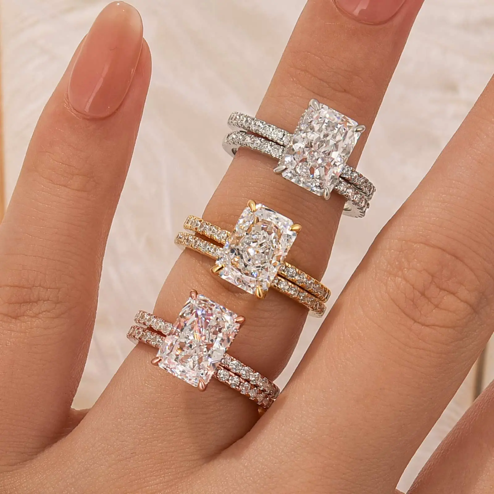 Effinny Stunning 3.5ct Radiant Cut Wedding Ring Set, 925 Sterling Silver Promise Ring, 5A CZ Bridal Ring Set for Travel, Wedding, Party