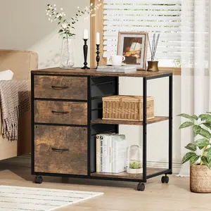 Decorative wood carving, Ironwood, Triamine veneer, 30-inch height, Wooden filing cabinet with wheels