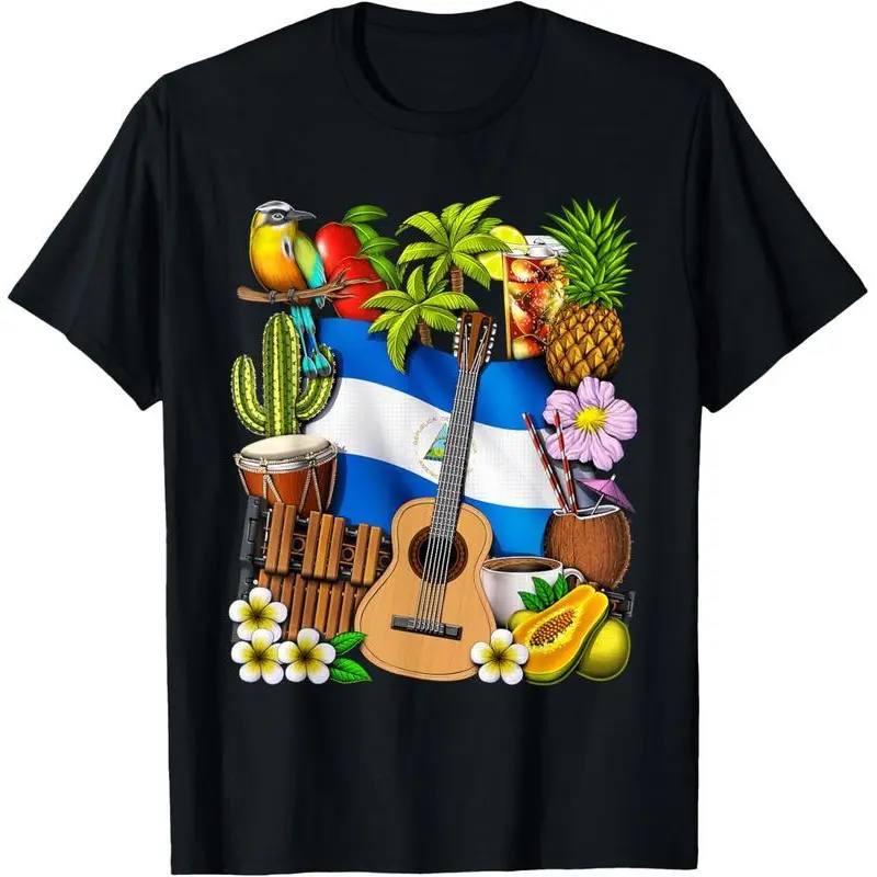 Women's 100% Cotton Short-Sleeve Round Neck Fitted T-Shirt - Casual Summer Top, Unisex Nicaragua Flag Design for Nicaraguan Roots & Heritage, Shortsleeve
