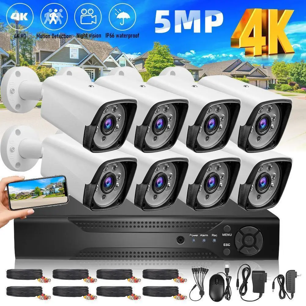 【BackToSchool】Home Security Camera System with AI Human Vehicle Detection, 5MP 4K Lite 8 Channel Surveillance DVR and 8 x 1080p Weatherproof CCTV Dome Camera Outdoor Indoor