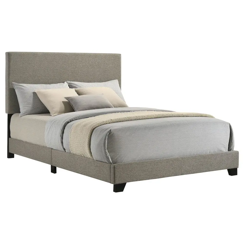 Dorian Sturdy Wood Modern Asian Fabric-Upholstered Full Panel Bed, Taupe, No Box Spring Needed