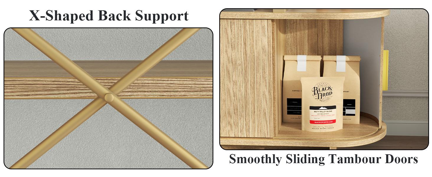 Mid-Century Modern Curved Bookcase, 4-Tier Fluted Arched Bookshelf with Sliding Tambour Doors and Closed Storage Cabinet, Multi-Functional Wide Display Cabinet, Freestanding Book Organizer for Living Room, Bedroom, Home Office(1pc))