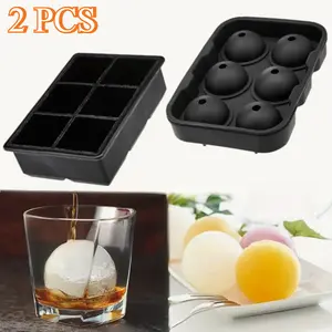 Set of 2 Food-Grade Silicone Ice Cube Trays - Circle and square ice mold, for Cocktails, Whiskey & Summer Drinks, Perfect for Bar, Kitchen & Freezer, Party Prep
