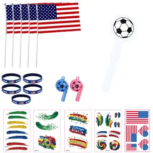 World Cup Fan Party Kit – Soccer Hand Flags, Silicone Wristbands, Plastic Clapper, Whistles, Temporary Tattoos, Football Party Supplies